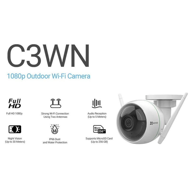 Camera Ezviz C3WN 1080P có khả năng chống nước IP65, hồng ngoại 10m