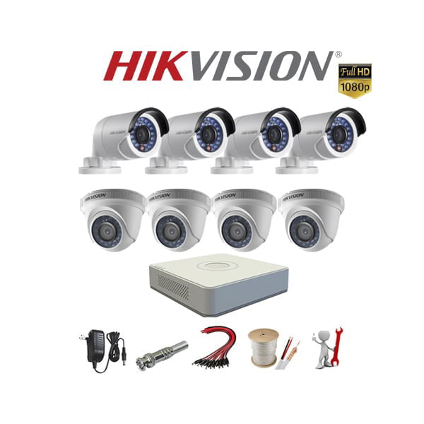 Trọn bộ 8 Camera Hikvision 1.0MP phù hợp nhu cầu an ninh cơ bản và tiết kiệm