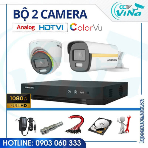 Bo 2 camera Hikvision 2MP Full Clor mau ban dem 1