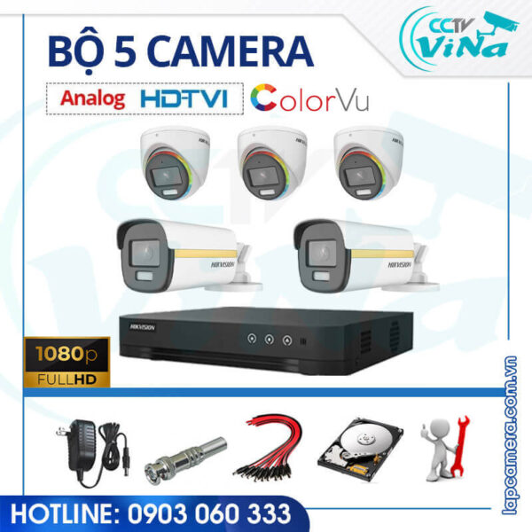 Bo 5 camera Hikvision 2MP Full Clor mau ban dem 4