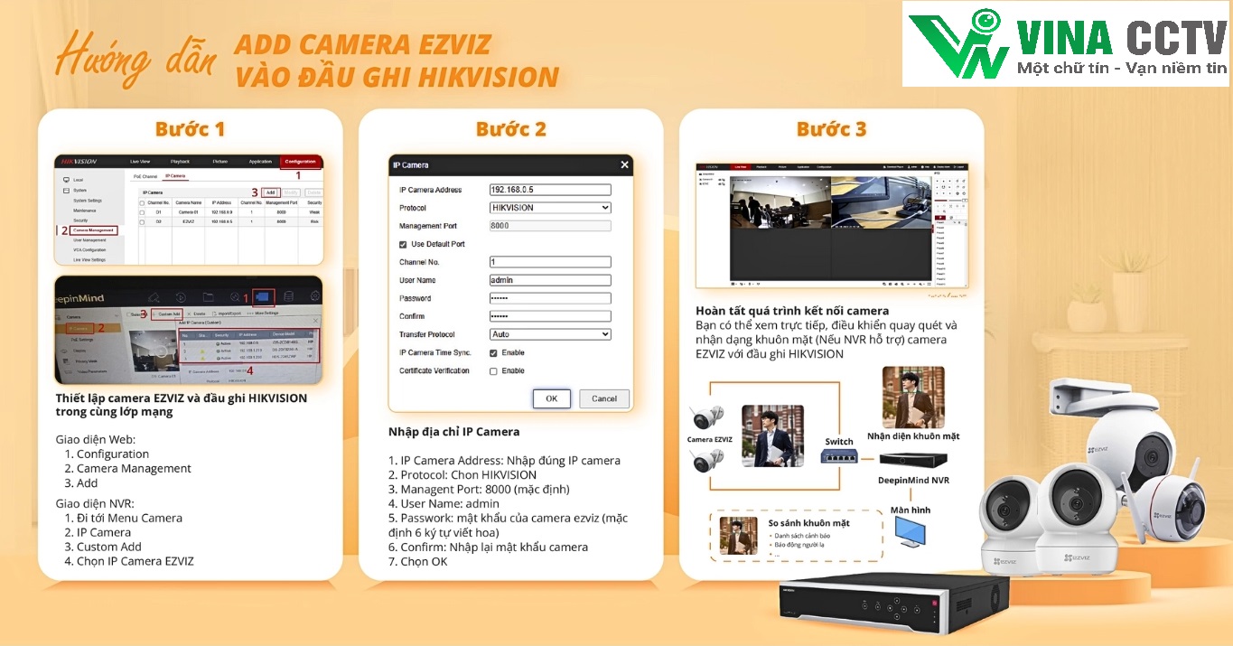 Hướng dẫn Add camera Ezviz vào đầu ghi Hikvision