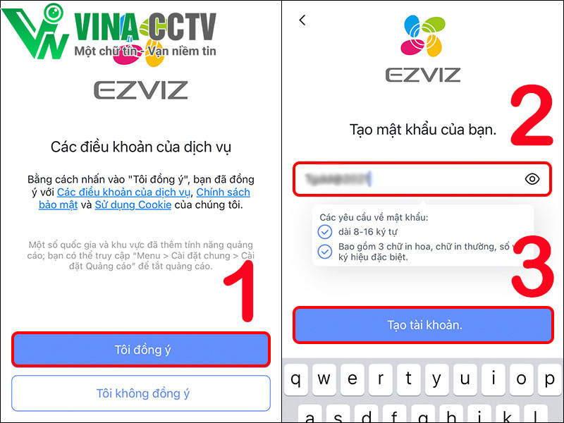 Đồng ý với điều khoản của EZVIZ và tạo mật khẩu