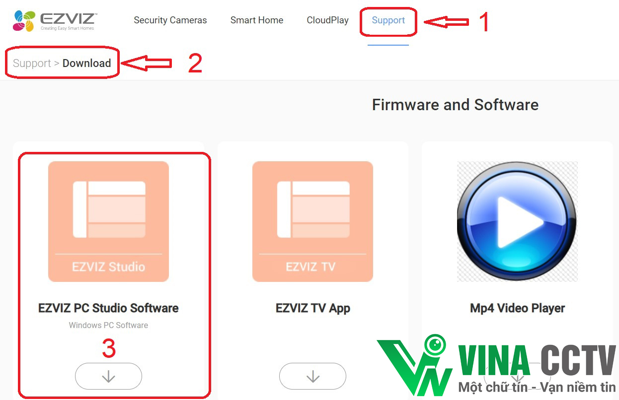 Tải phần mềm Ezviz PC Studio Software từ trang chủ của hãng